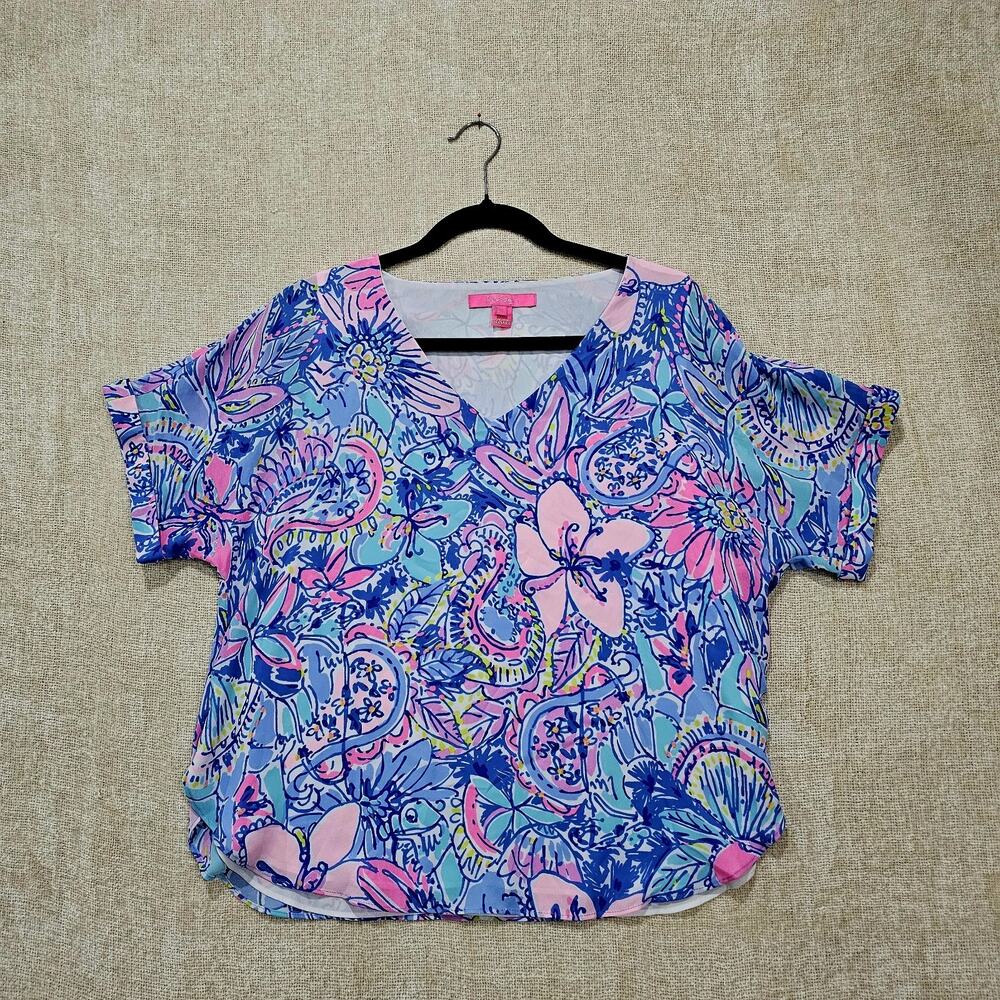 Lilly Pulitzer Women XS‎ Casden Lined Top Blouse Pop Up Got Your Back Floral